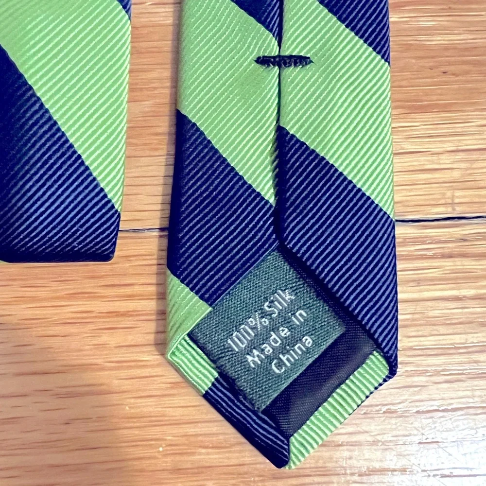 J. Crew Dark Blue and Green Striped Silk Tie